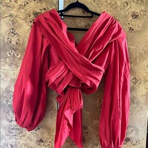 Johanna Ortiz Gathered Red Blouse 4
